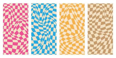 Chessboard groovy backgrounds in a trendy retro style. illustration vector