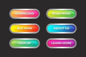 Set of action button download read buy about sign up and learn more. Modern action button mouse click symbol. vector