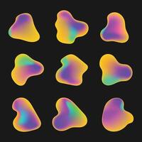 Abstract neon gradient shapes set on black background. Organic flowing liquid shapes. vector