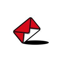 Red and white mail envelope icon with shadow on white background. Envelope post delivery icons in trendy flat style. vector