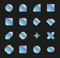Holographic blank rainbow shiny stickers labels of different shapes design vector