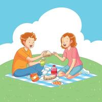 hand drawn picnic with girlfriend vector