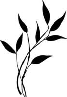 A minimalist silhouette of delicate leaves gracefully arranged on a slender branch, a study in contrasts, evoking a sense of peaceful simplicity. Silhouette of Branch. vector