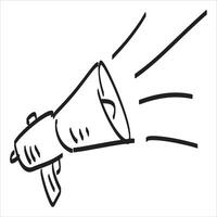 Loudspeaker doodle drawing. Sketch media propaganda. Marketing megaphone or broadcast. Emergency bullhorn speaker. Cartoon loud alert warning vector