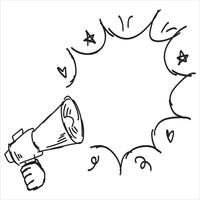 Loudspeaker doodle drawing. Sketch media propaganda. Marketing megaphone announce or broadcast. Emergency bullhorn. Cartoon loud alert warning vector