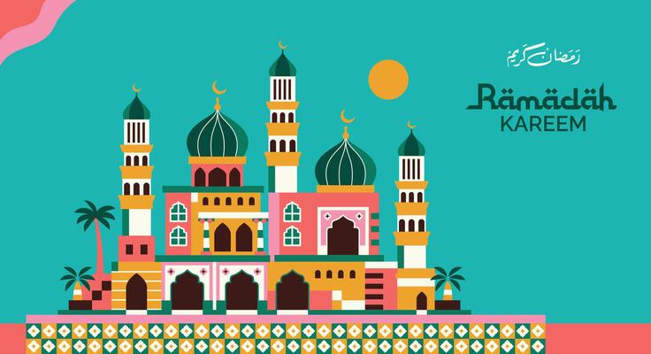 colorfull ramadan kareem geometric landscape pattern with arabic city