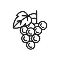 Stylized outline of a bunch of grapes with a stem and leaf, showcasing various circular grape shapes. vector