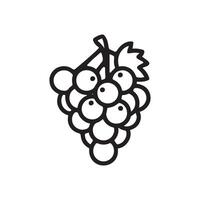 A simple line drawing of a cluster of grapes, featuring round grapes and a leafy vine. vector