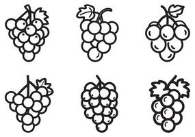 A simple line drawing of a bunch of grapes on a vine, featuring plump black icon design. vector