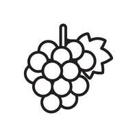 A simple line drawing of a cluster of grapes with a leaf, showcasing round grapes hanging from a stem. vector