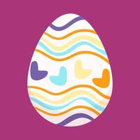 Cute easter egg with Decorated with colorful heart and wave patterns. vector
