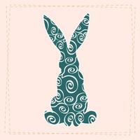 Minimalist Easter egg design featuring a white rabbit silhouette with swirl patterns on a dark green background. Simple and modern style, ideal for holiday decoration, greeting card. vector