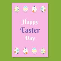Cute Easter with Happy Easter Day text on a pastel pink background. Decorated eggs with floral, star, and wave patterns. Perfect for greeting cards, posters, invitations, and festive designs. vector