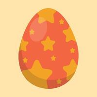 Orange and yellow stars pattern Easter egg with a glossy effect on a pastel yellow background. Perfect for festive decor, cards, and digital design vector