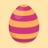 Orange and magenta striped Easter egg with a glossy effect on a pastel yellow background. Perfect for festive decor, cards, and digital design vector
