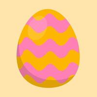Pink and orange waves pattern Easter egg with a glossy effect on a pastel yellow background. Ideal for festive decorations, greeting cards, and digital artwork. vector