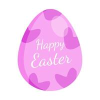 Pink Easter egg with heart patterns and Happy Easter text in elegant script. Perfect for greeting cards, decorations, and digital designs. vector