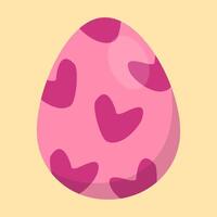 Pink and red hearts pattern Easter egg with a glossy effect on a pastel yellow background. Perfect for festive decor, cards, and digital design vector