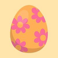 Orange and pink flowers pattern Easter egg with a glossy effect on a pastel yellow background. Perfect for festive decor, cards, and digital design vector