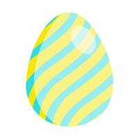 Cute Easter yellow egg . Decorated egg with blue wave pattern and shadow and reflection effect vector