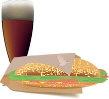 Mowed hot dog with container and red beer- vector