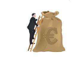 man with stairs goes up on lot of currency vector