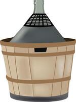 A wooden basket with a bottle inside vector