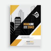 a business brochure with a city skyline in the background vector