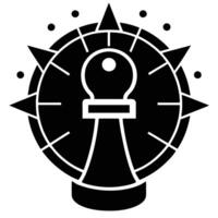 Chess pawn, circular design, sun-like rays, black and white vector