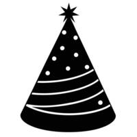 party hat, conical shape, star on top, Black and white illustration vector