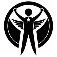 a man with wings a black and white silhouette icon vector