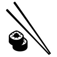 chopsticks and sushi black and white icon vector