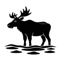 moose silhouette, black and white illustration, side view vector