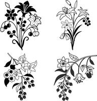 Abstract Floral Line Art Elements Set vector