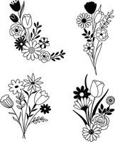 Beautiful Floral Doodles in Minimalist Style vector
