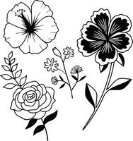 Simple Flower and Leaf Doodle Set vector