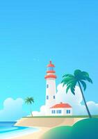 Simple style vertical landscape illustration of seaside lighthouse vector
