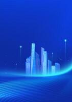Technical vertical illustrations abstract wavy lines and silhouettes of cities vector
