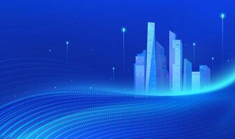 Technical horizontal illustrations abstract wavy lines and silhouettes of cities vector