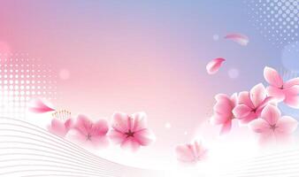 Horizontal background design pink peach blossoms and abstract elements vector