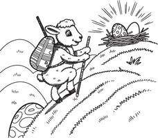 a sheep is climbing a mountain with bag to achieve egg vector