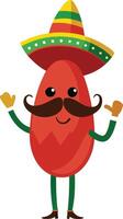 Cute cartoon character wearing a sombrero and a mustache vector