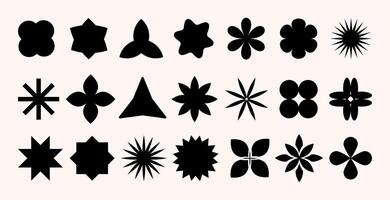 Abstract Brutalist geometric shape silhouettes set, with flowers and stars and other bold shapes.Retro Modern minimalist basic figures. Retro Aesthetics icons, symbols. illustration vector