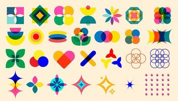 Colorful geometric shapes set in trendy riso graph style.Retro hysterics abstract shapes,patterns,symbols elements, modern design projects,digital art, posters,creative backgrounds illustrator vector