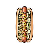 Colorful Hotdog Creation with Sausage and Toppings Design vector