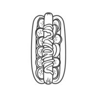 Clean Line Art Illustration of a Hotdog with Sausage and Toppings vector