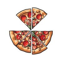 Colorful Illustration of a Sliced Pizza with Diverse Toppings vector