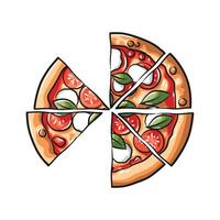 Bright and Bold Sliced Pizza with Colorful Toppings Design vector