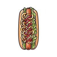 Vibrant Sausage Hotdog with Colorful Toppings Illustration vector