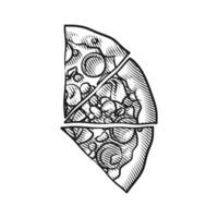 Engraving Style Line Art Pizza Collection with Toppings vector